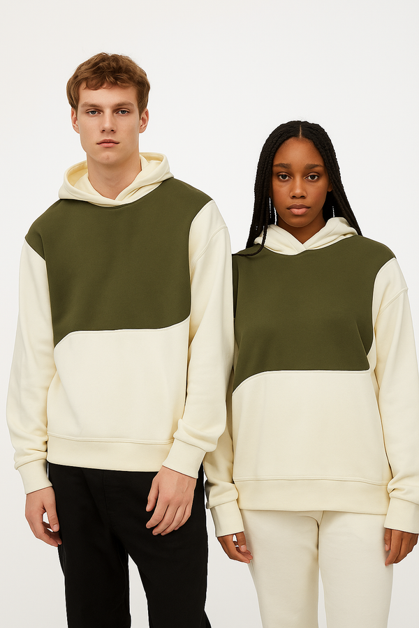 CREAM & OLIVE CUT AND SEW OVERSIZED HOODIE