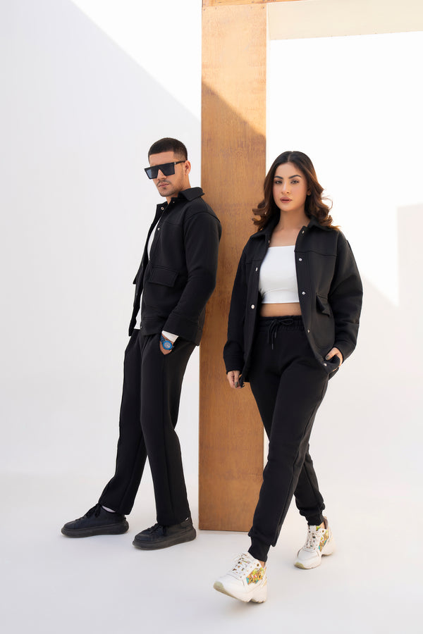 UNISEX BLACK SHACKET & PLEATED TROUSER CO-ORD SET