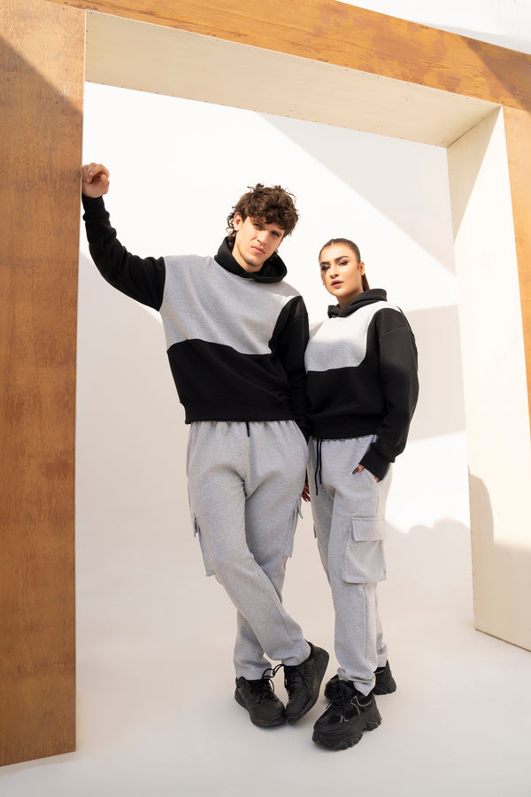 UNISEX CUT & SEW HOODIE AND HEATHER GRAY CARGO TROUSER CO-ORD SET