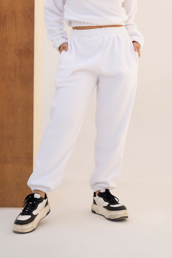 WOMENS WHITE POLAR FLEECE JOGGER PANT
