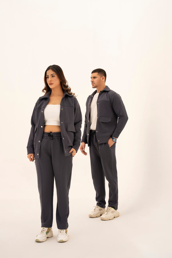UNISEX STEEL GRAY SHACKET & PLEATED TROUSER CO-ORD SET