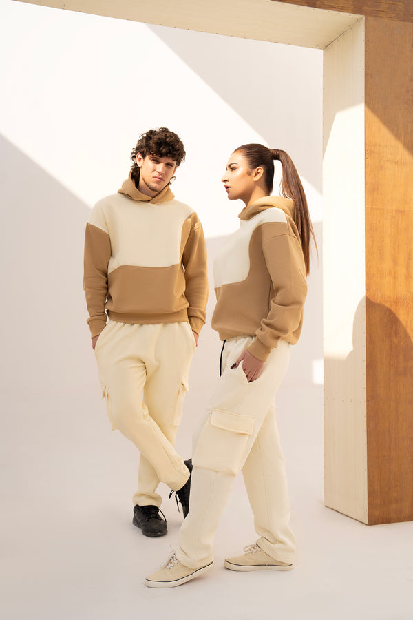 UNISEX CUT & SEW HOODIE AND CREAM CARGO TROUSER CO-ORD SET