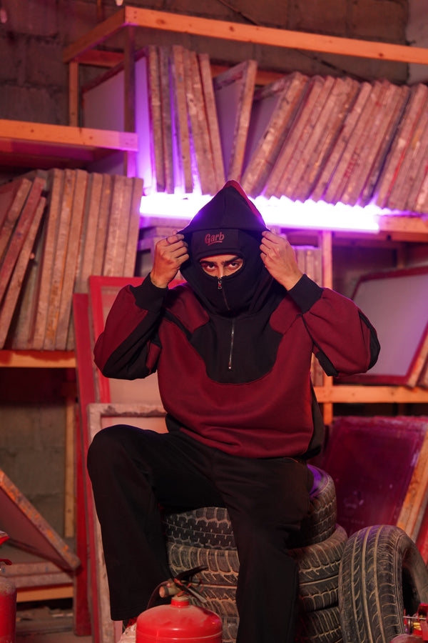 MAROON & BLACK BALACLAVA HOODIE