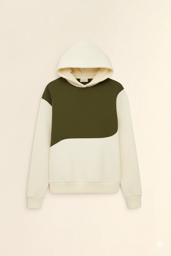 CREAM & OLIVE CUT AND SEW OVERSIZED HOODIE